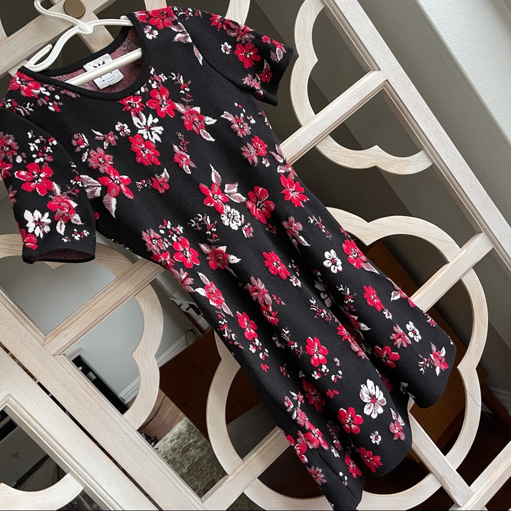 Milly Girls Size 12 knit black/red flower dress